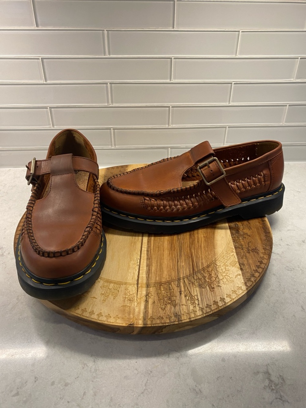 Dr. Martens Tan Brown Buckle Weave Loafers